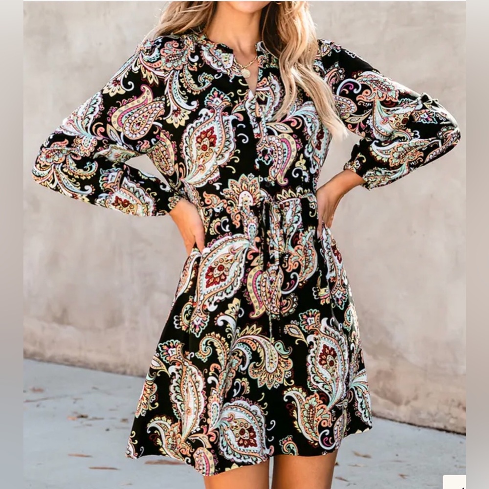 Cupshe Belted Paisley Print A-line Dress- medium - Picture 6 of 13